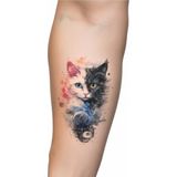 Tattoo Gerçekçi Renkli Kedi Minimal Model Geçici Dövme Sticker 7x11 cm Suya Dayanıklı
