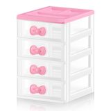 Tatuo Güzel Pembe Alıcı Depolama Dolapları Kawaii Makyaj Düzenleyici 4 Katmanlı Sevimli Saklama Dolabı Kutusu Yay Saplı Plastik Masaüstü Saklama Kutusu Ev Yatak Odası Banyo Kadın Kız Hediyeleri için Şeffaf