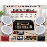 Tavan Hoparlör Seti 1 Adet 400w Anfi Bluetooth Usb Sd Fm + 4 Adet 10 W 13 Cm Tavan Hoparlör siyah