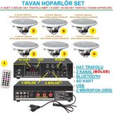 Tavan Hoparlör Seti (1 Adet Hat Trafolu 2 Bölge Amfi + 6 Adet 16 Cm Hat Tafolu Tavan Hoparlör
