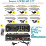 Tavan Hoparlör Seti(1 Adet Hat Trafolu 2 Kanal Amfi + 6 Adet 16 cm Hat Tafolu Tavan Hoparlör