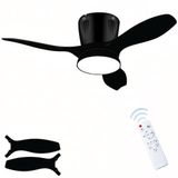Tavan Vantilatörü LED Avize Armatür 45W 54CM 3 Kanatlı Sessiz DC Motor Uzaktan Kumandalı 3 Kademeli Fan Zamanlayıcı Gece Lambası Modu Akıllı LED Aydınlatma Siyah