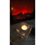 Tavcam 3 lü Set , Kare Cam Mumluk - El işi cam özel dokulu yüzey tealight mumluk