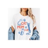 TAVRIN Cat Mom Club Baskılı Oversize Kadın Tişört Kedi Annesi Tişörtü %100 Pamuklu