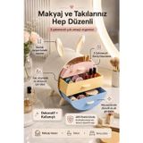 Tavşan Kulaklı Makyaj Ve Takı Organizeri 3 Çekmeceli Masaüstü Kozmetik Düzenleyici Pastel Renkli Makyaj Organizeri