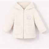 Tavşan Nakışlı Fermuarlı Cepli Kız Bebek Peluş Welsoft Kışlık Hırka-Beyaz - 1 Yaş