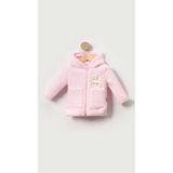 Tavşan Nakışlı Fermuarlı Cepli Kız Bebek Peluş Welsoft Kışlık Hırka-Pembe | 1 Yaş