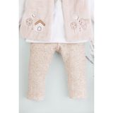 Tavşan Nakışlı Peluş Yelekli Beli Lastikli Triko Pantolon Kız Bebek 3'lü Takım - 2 - 3 Yaş - Bej