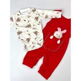 Tavşan Oyuncaklı Bebek Tulum - Kırmızı - 3 - 6 Ay