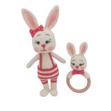 Tavşan Papi Uyku Arkadaşı ve Çıngırak Amigurumi Organik Oyuncak
