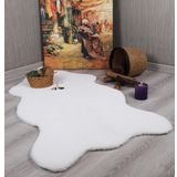 Tavşan Tüyü Dekoratif Ultra Yumuşak Post Peluş Kaymaz Halı Beyaz 75 x 100