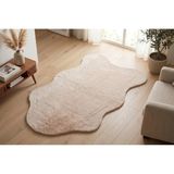 Tavşan Tüyü Düz Post Bej Yumuşak Yıkanabilir Tabanlı Peluş Halı 150X200