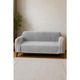 Tavşan Tüyü Kare Dokulu Kaymaz Koltuk/çekyat Örtüsü 170X210 cm - 170 x 210 cm - Gri