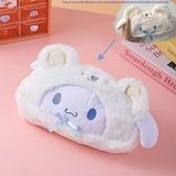 Tavşanlı Cinnamorollll Peluş Ayıcık Tasarımlı Kalemlik & Makyaj Çantası Fermuarlı Kalem Kutusu Kawaii Kozmetik ve Kırtasiye Organizeri Beyaz