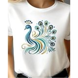 Tavus Kusu Baskılı Beyaz Oversize Unisex T-Shirt Basic Rahat Kalıp Günlük Tshirt - XL