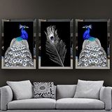 Tavus Kuşu Temalı Aynalı Çerçeveli 3 lü Kanvas Tablo Seti 150x70 cm SETS0016