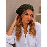 Taylan Triko Kadın File Örgü Bandana Yazlık Delikli Triko Saç Bandanası Plaj Uyumlu - Dark Khaki - Black - Iguana Green