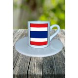 Tayland Ülke Bayrağı Bayrak Baskılı Türk Kahvesi Fincanı Tabaklı Kişiye Özel Model 2