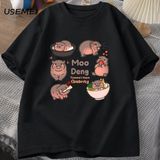 Tayland Yılında Moo Deng Bouncy Domuz Bebek Hippo Khao Kheow Açık Hayvanat Bahçesi T-Shirt Ko 2951 - Siyah
