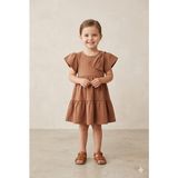 Tayo Baby Kız Çocuk Kahverengi Volanlı Fiyonk Detaylı Taşlı Kat Kat Etekli Nostaljik Elbise Vintage 3-8yaş - 3 - 4 Yaş
