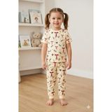 Tayo Baby Kız Çocuk Kısa Kol Pijama Takımı Desenli %100 Pamuklu Süprem Uyku Seti - Kırmızı - Ekru - 6 - 7 Yaş