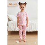 Tayo Baby Kız Çocuk Kısa Kol Pijama Takımı Desenli %100 Pamuklu Süprem Uyku Seti - Pembe - Beyaz - 5 - 6 Yaş