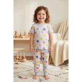 Tayo Baby Kız Çocuk Kısa Kol Pijama Takımı Desenli %100 Pamuklu Süprem Uyku Seti - Pembe-Gri - 3 - 4 Yaş