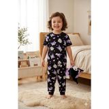Tayo Baby Kız Çocuk Kısa Kol Pijama Takımı Desenli %100 Pamuklu Süprem Uyku Seti - Siyah - Mor - 4 - 5 Yaş