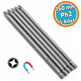 Tayvan Çeliği Mıknatıslı Yıldız Ph2 Bits Uç Manyetik 1/4" Matkap Ucu 15 Cm Uzunluk (5 Adet)