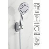 Tayzikli 5 Fonksiyonlu Duş Başlığı + 150 cm Dayanıklı Pvc Hortum + Yapışkanlı Mafsallı Duş Askısı