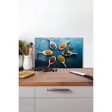 Taze Baharatlar Cam Kesme Tahtası, Silikon Ayaklı, Isıya Kırılmaya Dayanıklı, Sunum Kesim Tablası - 30 x 45 cm
