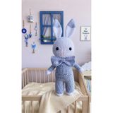Taze Kal El Örgüsü Amigurumi Mavi Papyonlu Sevimli Tavşan Bebek Odası Oyuncak Uyku arkadaşı (Boyut 21-23 cm )