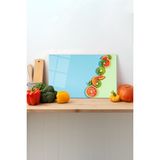Taze Meyveler Cam Kesme Tahtası, Silikon Ayaklı, Sunum Kesim Doğrama Tablası, Temperli ve Rodajlı - 30 x 45 cm