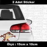Tazmanya Canavar Saldırgan Sticker Etiket - 2 Adet Araba Kask Motosiklet Laptop Tablet Pc Atv Uyumlu Sticker 2 Adet