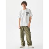 TB Erkek T-Shirt, KARIŞIK_5246-WHITE BACK STRIP, L, Çizgili Kontrast Yamalı