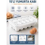 TBY Shop 15’li Yumurta Saklama Kabı Kapaklı, Havalandırmalı, Buzdolabı Düzenleyici, Buzdolabı Organizeri Üst Üste Istiflenebilir