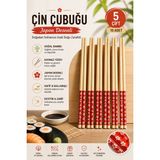 TBY Shop Bambu Chopstick 5 Li Desenli Yıkanabilir Çin Suşi Ramen Noodle Yemek Çubuğu