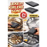 TBY Shop Inox Telli Sünger 2’li Set | Metal Parlatıcı, Pas Sökücü, Çizmeden Temizlik