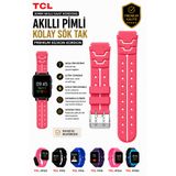 TCL MoveTime Akıllı Saat Kordonu MT42X Uyumlu Pembe Orijinal Pimli Yumuşak Silikon Çocuk Akıllı Saat Kordonu Kol Bandı - Astakos Seri