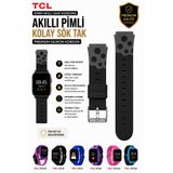 TCL MoveTime Akıllı Saat Kordonu MT42X Uyumlu Siyah Benekli Orijinal Pimli Yumuşak Silikon Çocuk Akıllı Saat Kordonu Kol Bandı - Astakos Seri