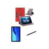 TCL Tab 7 LITE 7" Uyumlu Üniversal Dönerli Standlı Tablet Kılıfı +Dokunmatik Tablet Kalemi Hediye Kırmızı
