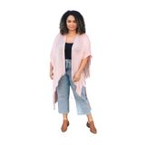 TD Collections Yıpranmış Trim Kol Deliği Kimono Uzun Açık Mayo Bikini Cover up Kimono Kadınlar için
