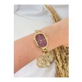 TD TRENDDURAGI Oval Vintage Gold İçi Bordo Kadın Kol Saati