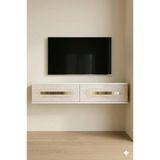Tda1220btg - Rany120 Duvara Montaj Tv Stand, Tv Rafı, Tv Sehpası Beyaz - Traverten - Gold 120Cm