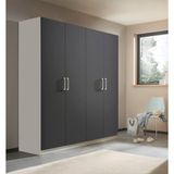 Tdesigno Almina 180 cm 4 Kapaklı Antrasit Beyaz Gardırop