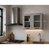 Tdesigno Beti Mutfak Camlı Üst Modül Çok Amaçlı Dolap 80 Cm Beton Görünümlü Gri