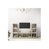 Tdesigno Deren Kitaplıklı Televizyon Sehpası Ünitesi Meşe Beyaz 150 Cm 9 Raflı