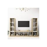 Tdesigno Er-televizyon Sehpası - Ünitesi -kitaplık-meşe Beyaz 180 Cm 12 Raflı