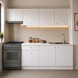 Tdesigno Giza Hazır Mutfak Dolabı 240 Cm - Beyaz Laminat Tezgah Dahil - Mat - Beyaz