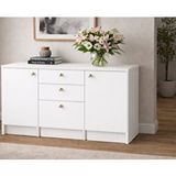 Tdesigno Kora Alt Modül-çok Amaçlı Dolap -150 Cm -2 Kapaklı-3 Çekmeceli-laminat Beyaz Tezgah Dahil - Beyaz